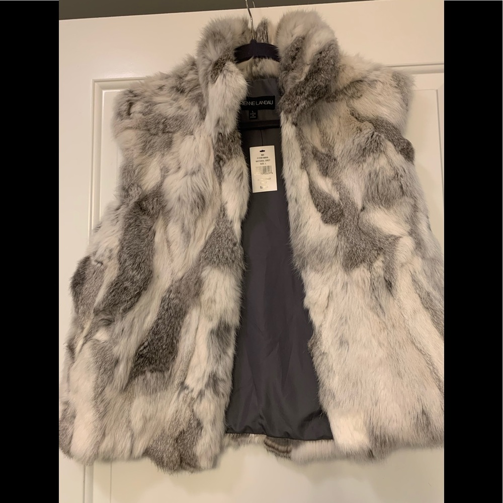 Adrienne Landau 100% real rabbit fur vest